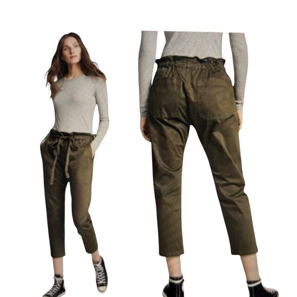 CURRENT ELLIOT Tabloid Pant NWT Paperbag Style Dark Army Green Size S NEW - Picture 5 of 11